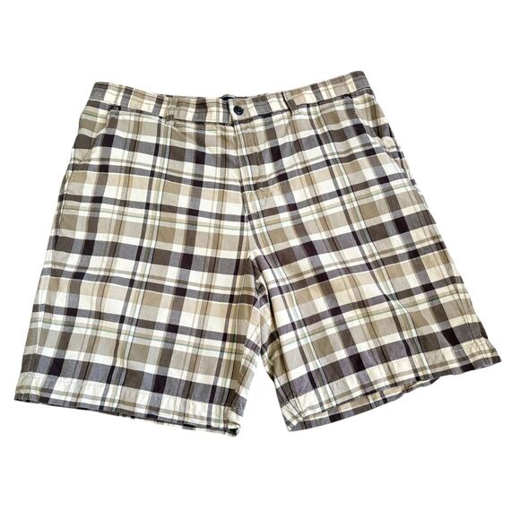Land’s End Bermuda Preppy Golf Outdoor Plaid Shorts Mens 38 Cotton Brown Beige - Picture 1 of 6